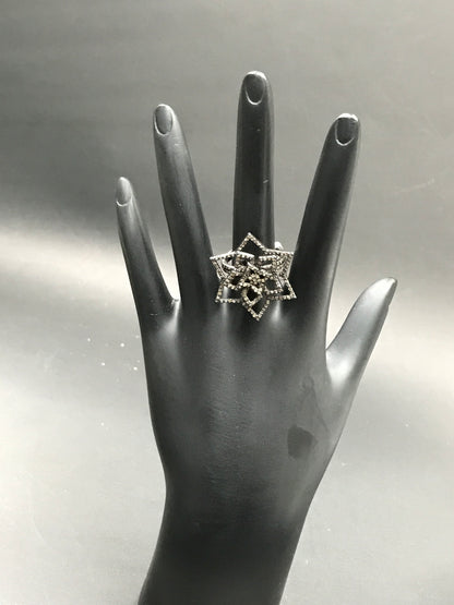 Diamond  Flower Diamond Ring, Pave Diamond Ring, Pave Flower  Ring, Approx 27 x 27mm. Sterling Silver