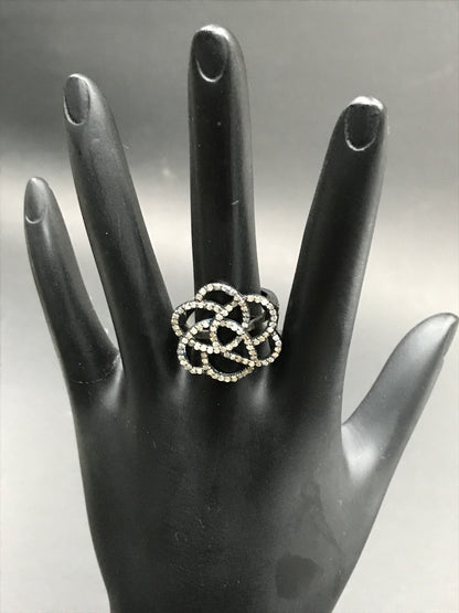 Pave Diamond Ring .925 Oxidized Sterling Silver Diamond Ring, Genuine handmade pave diamond Ring Size Approx 0.84"(21 x 21 MM MM)