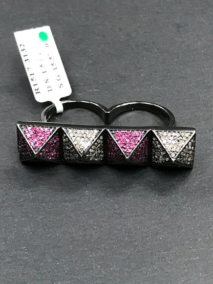 Pyramid Pave Diamond Ring .925 Oxidized Sterling Silver Diamond Ring, Genuine handmade pave diamond Ring Size Approx 1.96"(8 x 12 x 49 MM)