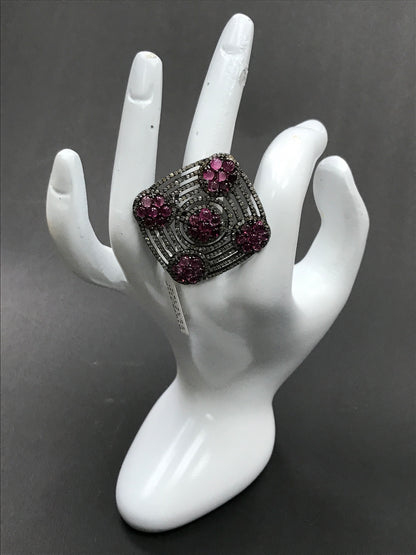 Pave Diamond Ring .925 Oxidized Sterling Silver Diamond Ring, Genuine handmade pave diamond Ring Size Approx 1.36"(34 MM)