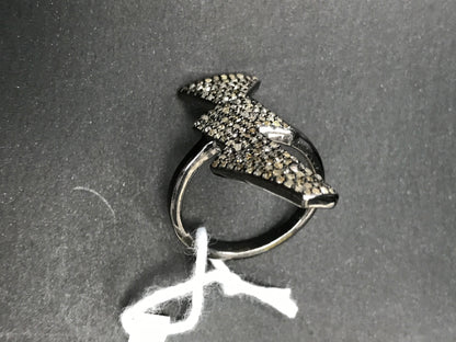 Diamond Lightning Diamond Ring, Pave Diamond Ring, Pave Lightning Ring, Approx 28 x 13mm. Sterling Silver