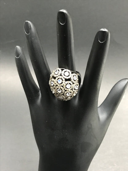 Diamond and Moonstone Silver Black Rhodium Finish Rings