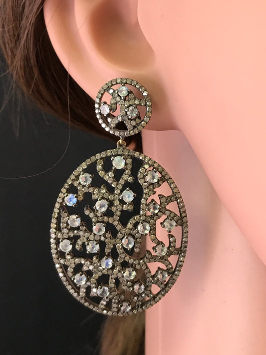 Rainbow Moon Stone Diamond Earring