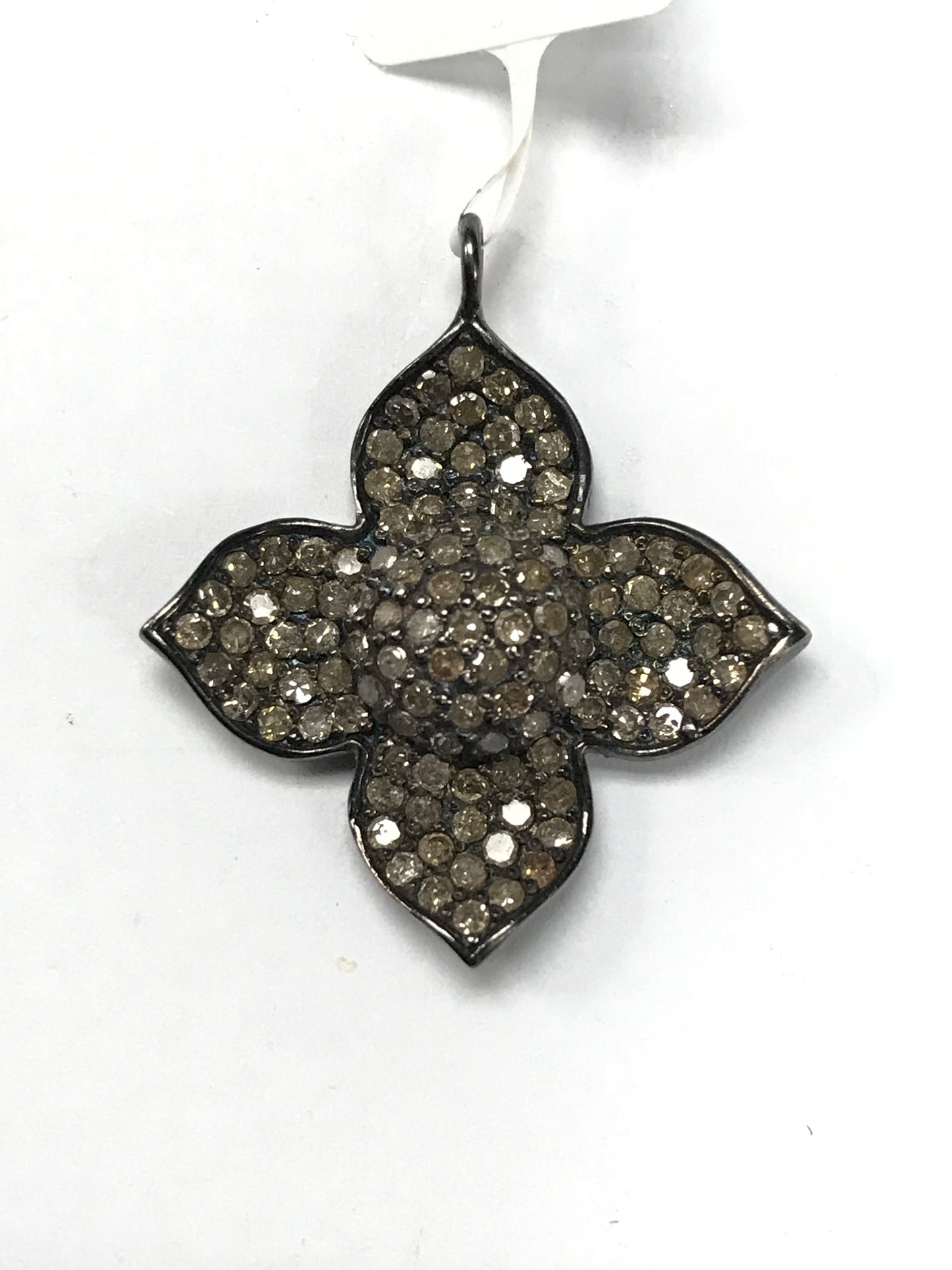 Lotus Leaves Diamond Charm .925 Oxidized Sterling Silver Diamond Charms, Genuine handmade pave diamond Charm Size 24 MM