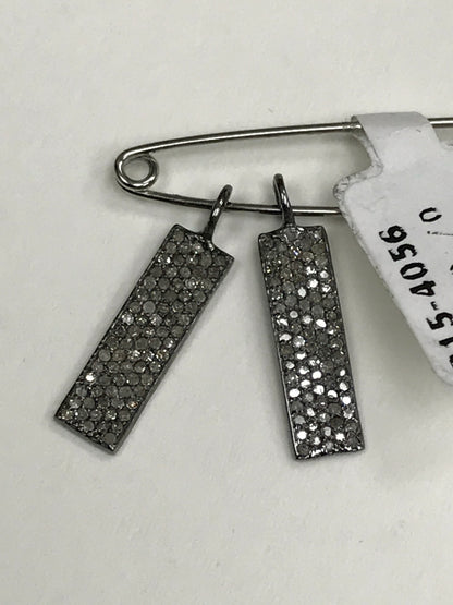 Rectangle Diamond Charms .925 Oxidized Sterling Silver Diamond Charms, Genuine handmade pave diamond Charm Size Approx 0.72"(6 x 18 mm)