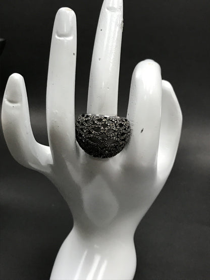 Pave Diamond Ring .925 Oxidized Sterling Silver Diamond Ring, Genuine handmade pave diamond Ring Size Approx 1.00"(20 x 25 MM)