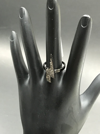 Diamond Lightning Diamond Ring, Pave Diamond Ring,Pave Lightning Ring, Appx 25 x 6mm. Sterling Silver