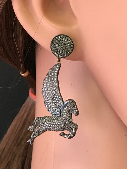 Diamond and Silver Black Rhodium Finish Earrings
