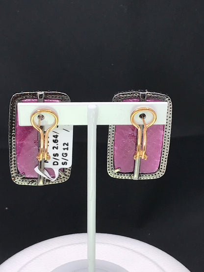Natural Red Ruby and Diamond Stud Earrings