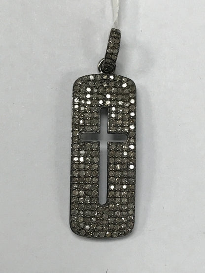Pave Cross Diamond Charm .925 Oxidized Sterling Silver Diamond Charms, Genuine handmade pave diamond Charm Size 12 x 30 MM