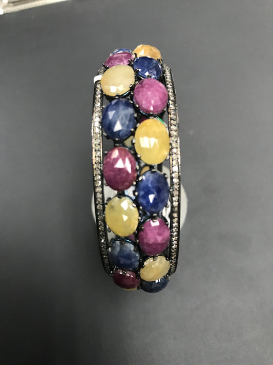 Diamond and Silver Multi-Sapphire Black Rhodium Finish Bracelets