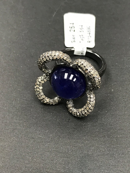 Flower Shape Silver Pave Diamond Ring