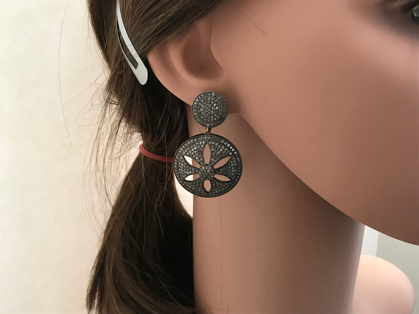 Fancy Round Flower Shape Diamond Earring