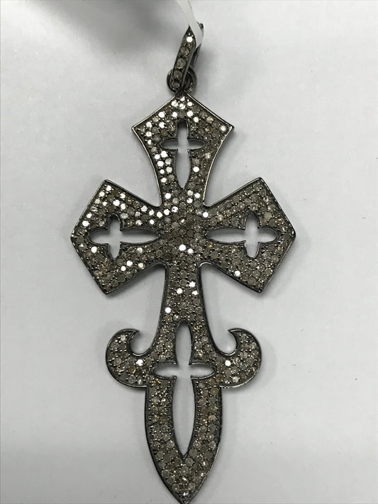 Silver Diamond Pendant .925 Oxidized Sterling Silver Diamond Pendant, Genuine handmade pave diamond Pendant.
