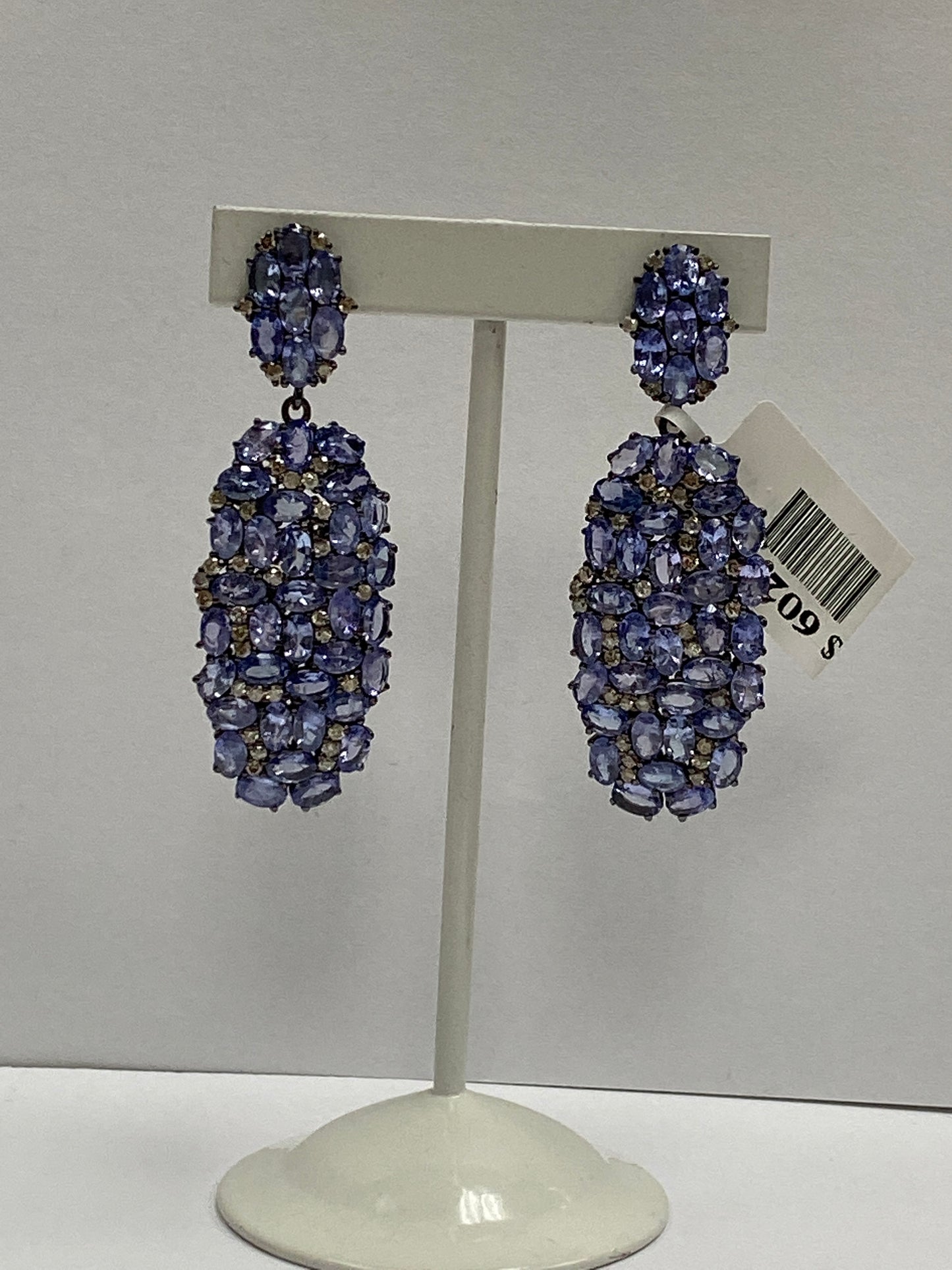 Diamond Silver Earring .925 Oxidized Sterling Silver Diamond Earring, Genuine handmade pave diamond Earring Size 2.08"(19 x 52 MM )