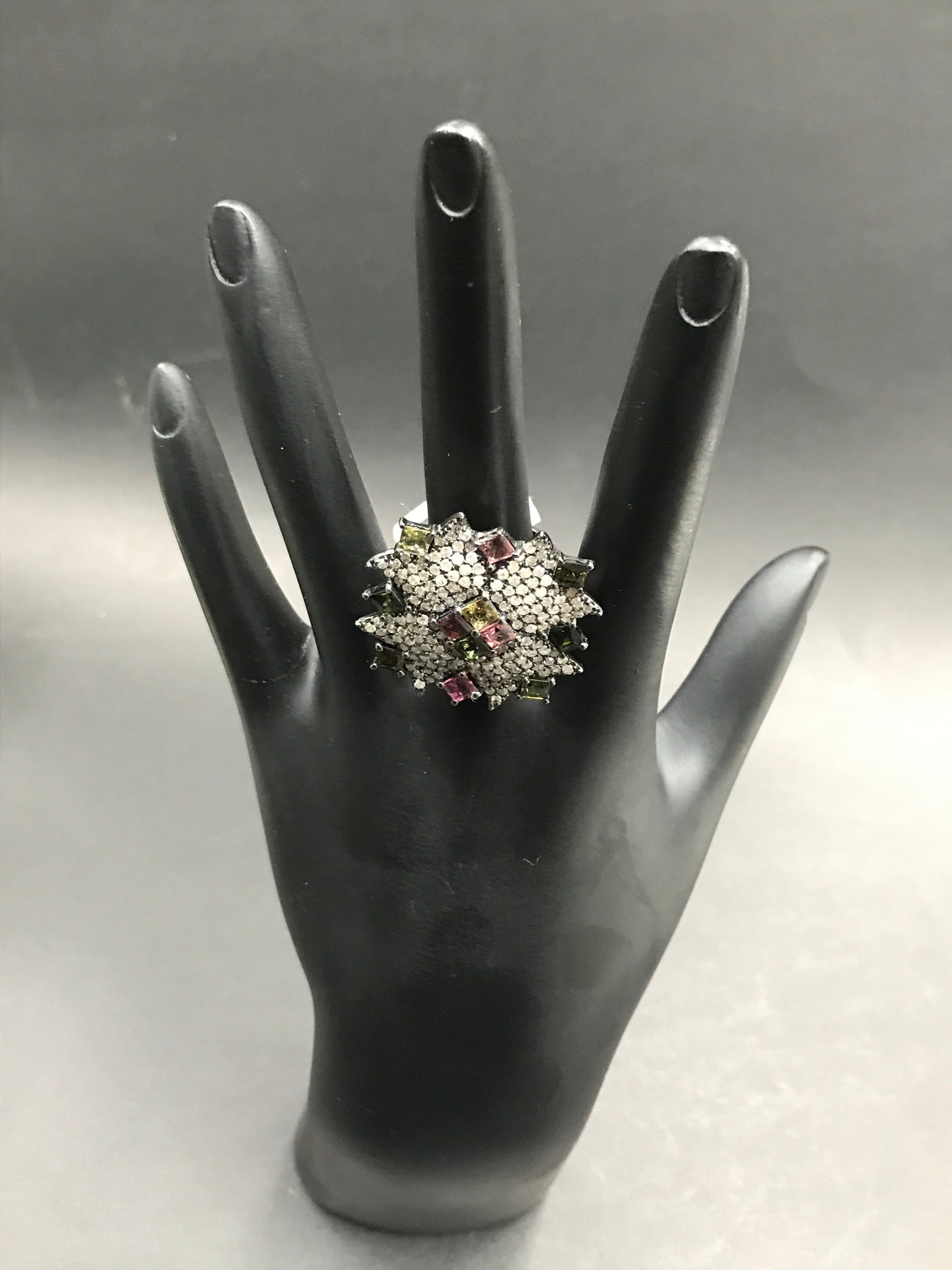 DIAMOND AND MULTI TOURMALINE SILVER RINGS