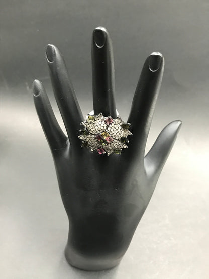 DIAMOND AND MULTI TOURMALINE SILVER RINGS