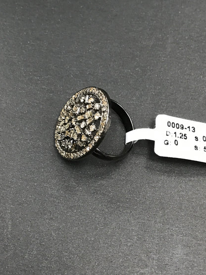 Oval Pave Diamond Ring .925 Oxidized Sterling Silver Diamond Ring, Genuine handmade pave diamond Ring