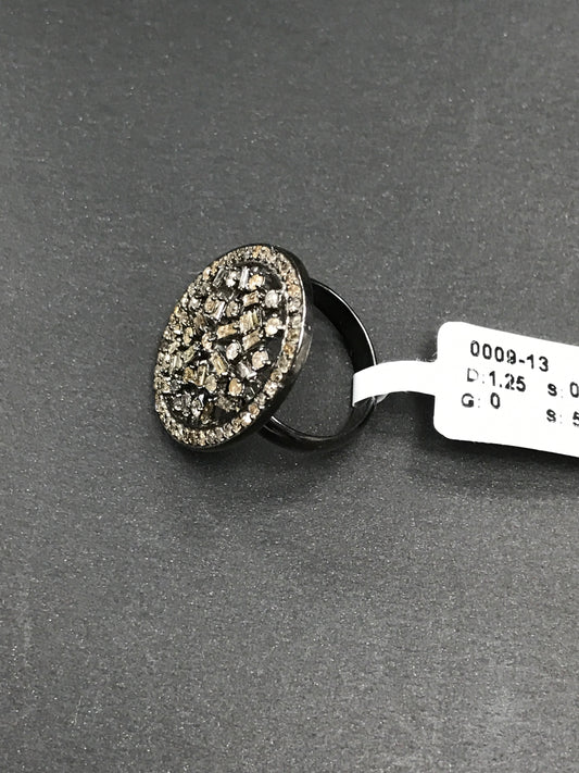Oval Pave Diamond Ring .925 Oxidized Sterling Silver Diamond Ring, Genuine handmade pave diamond Ring