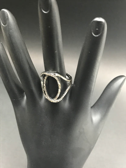 Diamond Round Loop Diamond Ring, Pave Diamond Ring, Pave Round Loop Ring, Approx 21 x 19mm. Sterling Silver