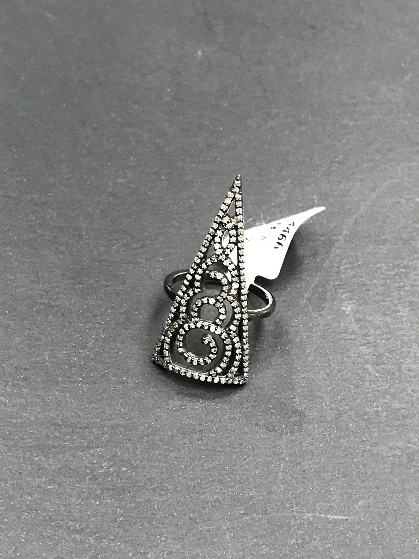 Triangle Filgree Diamond Ring, Pave Diamond Ring,Pave Triangle Ring, Appx 37 x 16mm