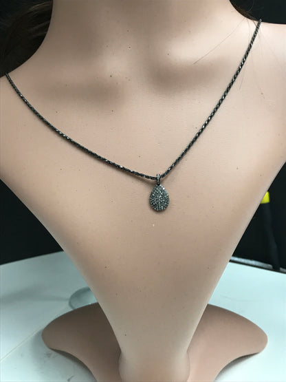 Drop Shaped Diamond Pendant .925 Oxidized Sterling Silver Diamond Pendant, Genuine handmade pave diamond Pendant Size 18 x 9 MM