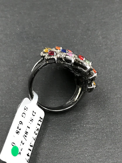 Pave Diamond Ring .925 Oxidized Sterling Silver Diamond Ring, Genuine handmade pave diamond Ring Size Approx 1.28"(20 x 32 MM)