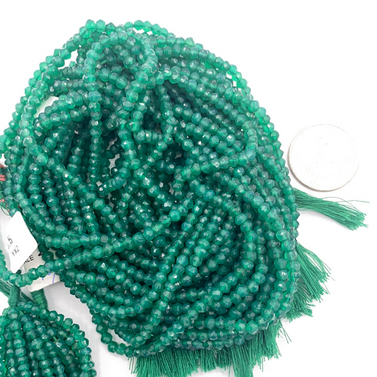 Onyx, Green Onyx Roundel Beads Facetted 3-4mm