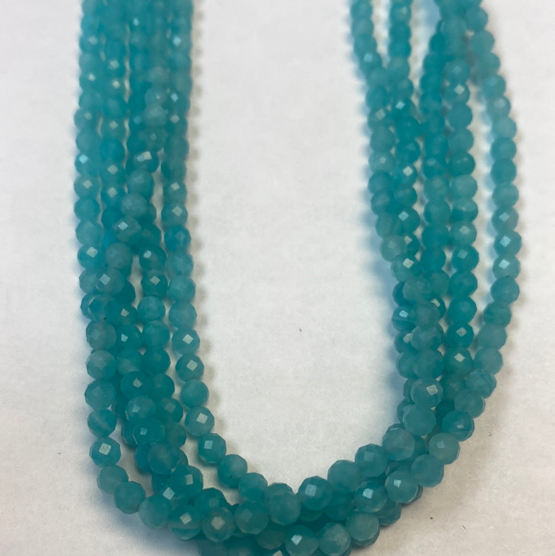 AMAZONITE BLUE BEADS ROUND FACETED 3-4MM