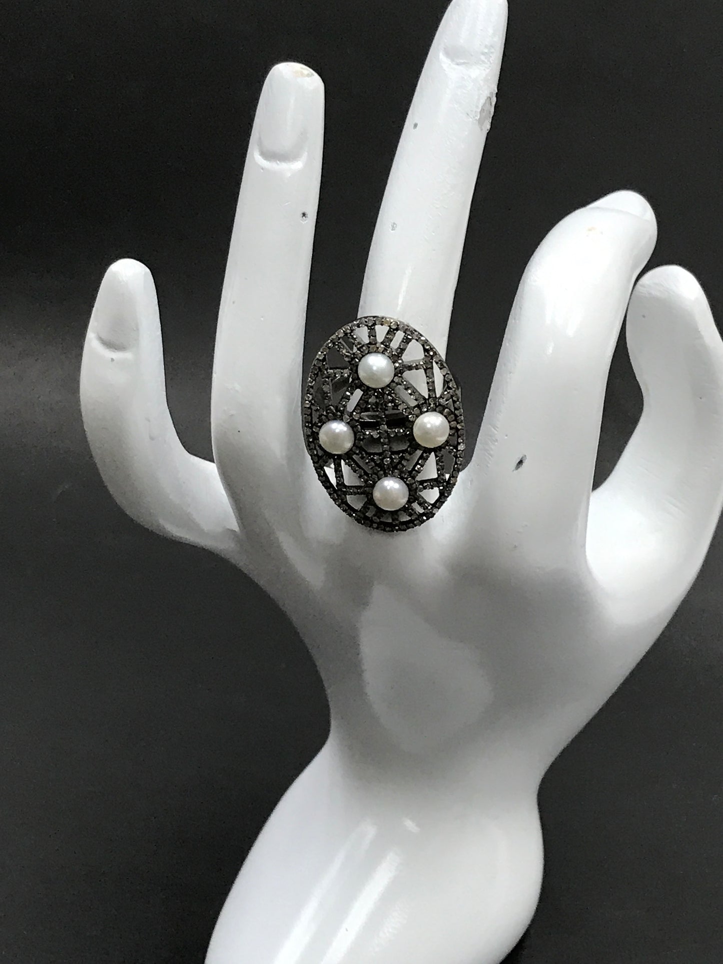 Round Pave Diamond Ring .925 Oxidized Sterling Silver Diamond Ring, Genuine handmade pave diamond Ring Size Approx 1.28"(21 x 32 MM)