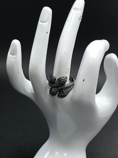Snake Diamond and Silver Black Rhodium Finish Rings