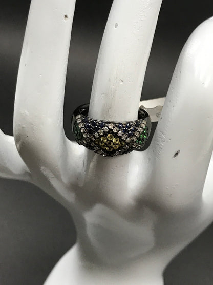 Diamond and Multi Sapphire Silver Rings