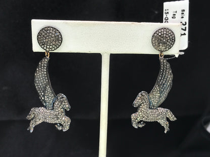 Diamond and Silver Black Rhodium Finish Earrings