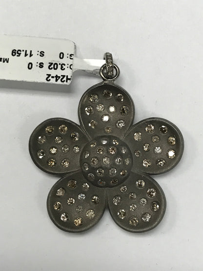Flower Shape Diamond Pendant .925 Oxidized Sterling Silver Diamond Pendant, Genuine handmade pave diamond Pendant.