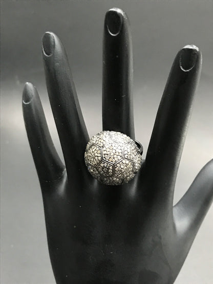 Football Pave Diamond Ring .925 Oxidized Sterling Silver Diamond Ring, Genuine handmade pave diamond Ring Size Approx 0.92"(12 x 23 MM)