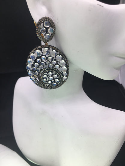 MOONSTONE AND DIAMOND EARRING