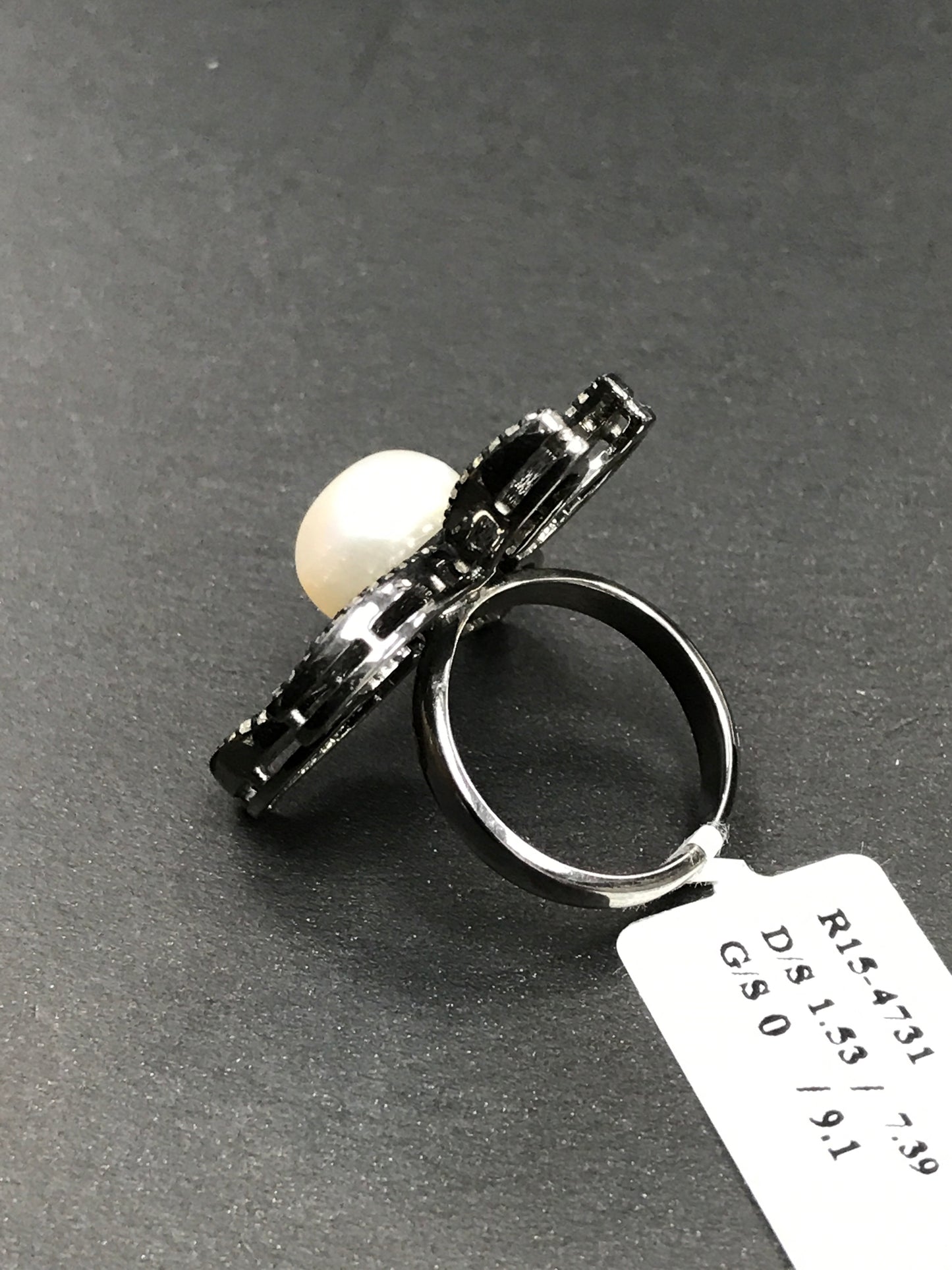 Flower Pave Diamond Ring .925 Oxidized Sterling Silver Diamond Ring, Genuine handmade pave diamond Ring Size Approx 1.20"(30 MM)