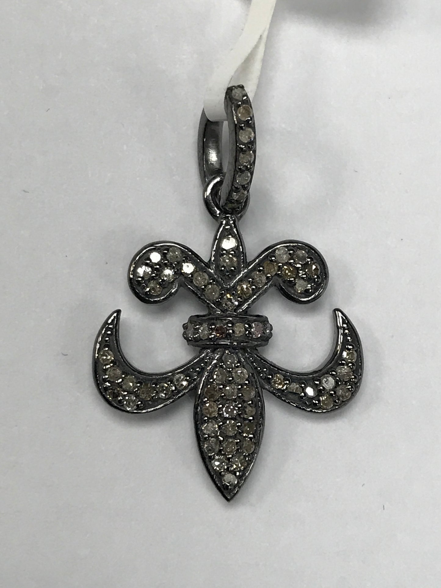 Fleur Di Lis Diamond Charm .925 Oxidized Sterling Silver Diamond Charms, Genuine handmade pave diamond Charm Size 18 x 22 MM