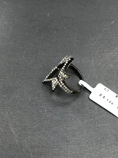 Diamond Double Crown Diamond Ring, Pave Diamond Ring, Pave Double Crown Ring, Approx 26 x 22mm. Sterling Silver