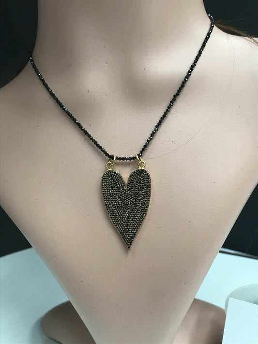 Heart Shape Black Spinal Charm, Pave Black Spinal ,Approx 1.40''( 40 x 25 mm) Oxidized Sterling Silver, Sterling Silver ,Black Spinel