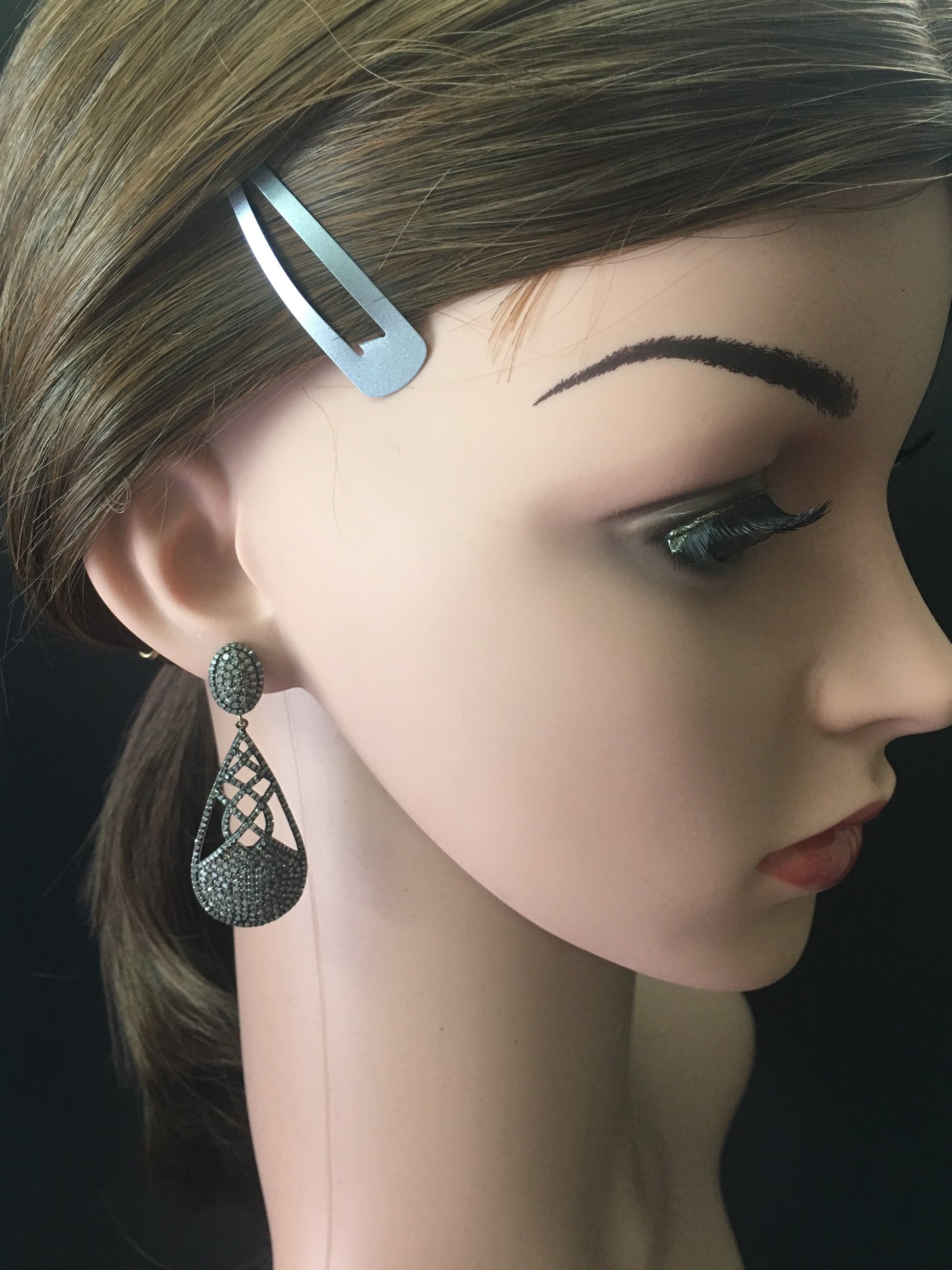 Diamond and Silver Black Rhodium Finish Earring