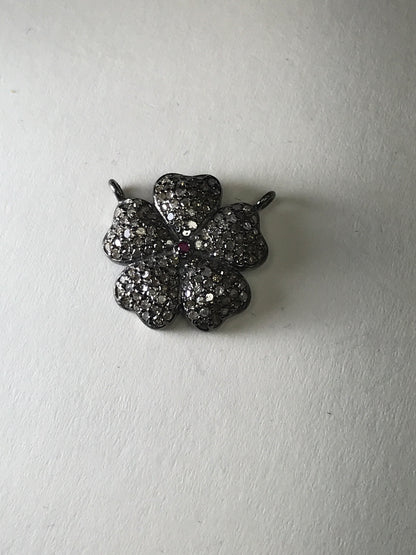 Flower Diamond Charm .925 Oxidized Sterling Silver Diamond Charms, Genuine handmade pave diamond Charm Size Approx 0.73"(18 x 18 MM)