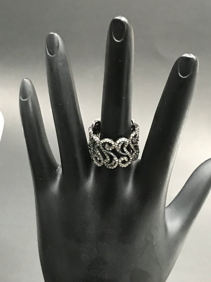 Diamond and Silver Black Rhodium Finish Rings