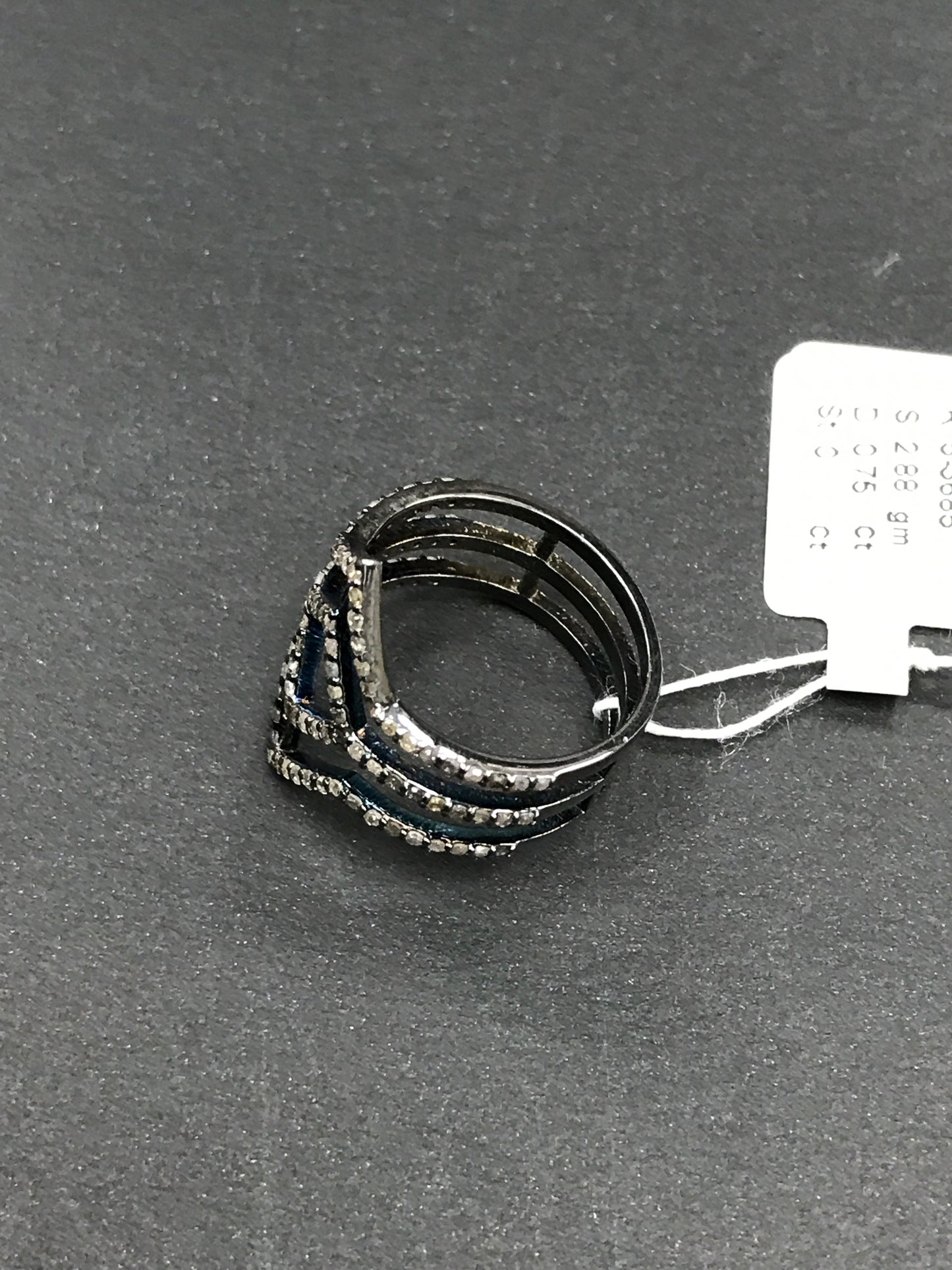 Pave Diamond Ring .925 Oxidized Sterling Silver Diamond Ring