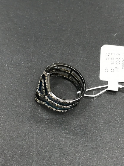Pave Diamond Ring .925 Oxidized Sterling Silver Diamond Ring