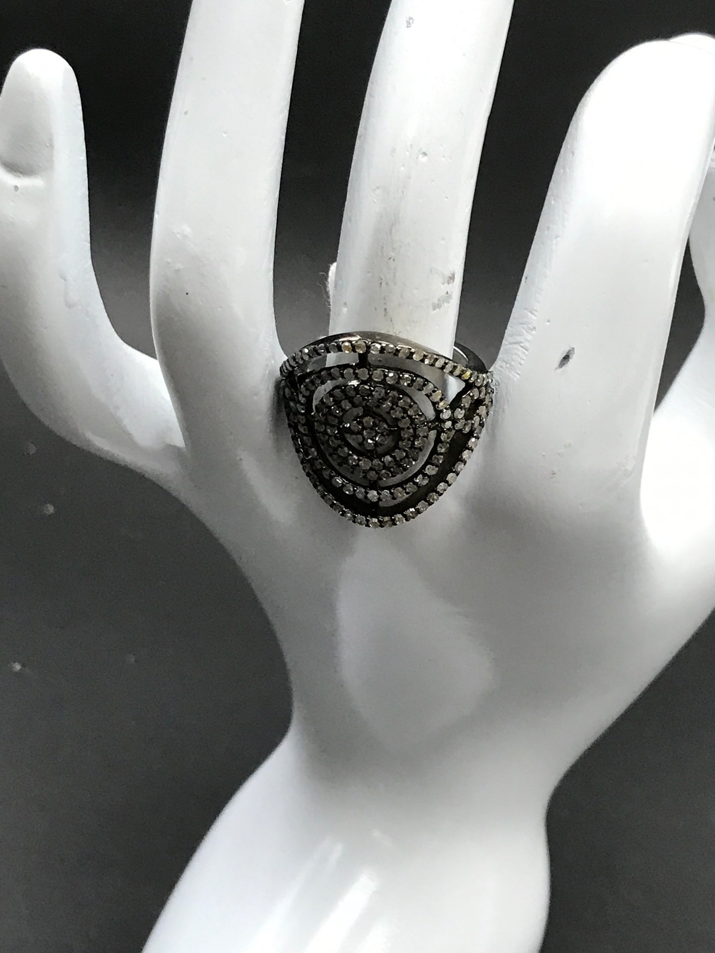Diamond  Round Shape Diamond Ring, Pave Diamond Ring,Pave  Appx 24 x 24 mm. Sterling Silver