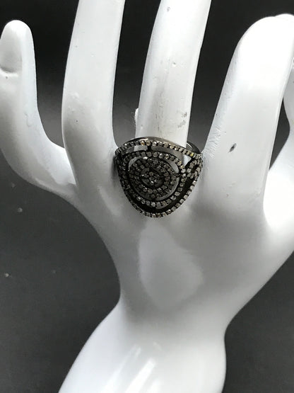 Diamond  Round Shape Diamond Ring, Pave Diamond Ring,Pave  Appx 24 x 24 mm. Sterling Silver