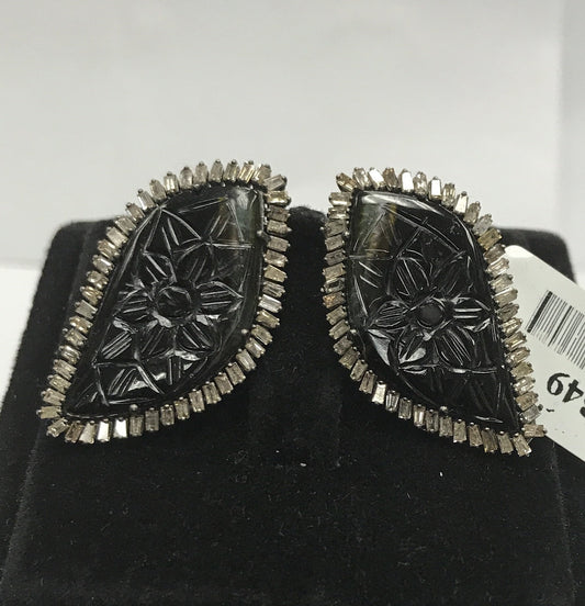 Tourmaline Carved leaf diamond earring