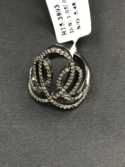 Pave Diamond Ring .925 Oxidized Sterling Silver Diamond Ring, Genuine handmade pave diamond Ring Size Approx 1.0"(25 x 20 mm)