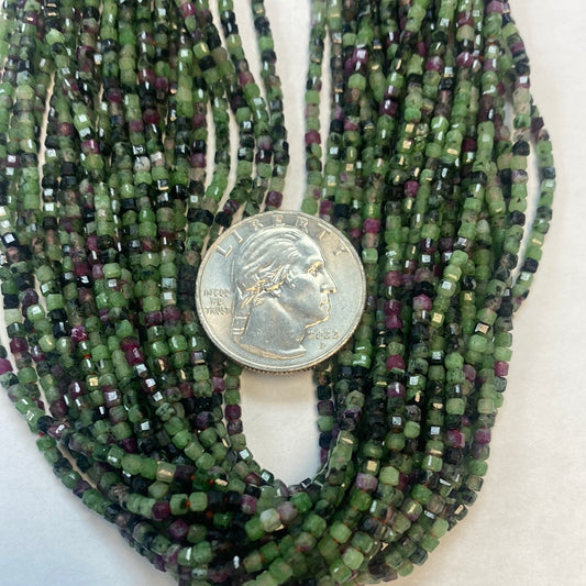 Zosite, Ruby Zoisite Faceted Square, Ruby Zoisite faceted box, faceted cube